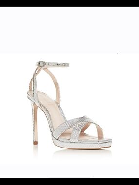 Schutz Ava Rose High Heel in Metallic Snake Smash Silver